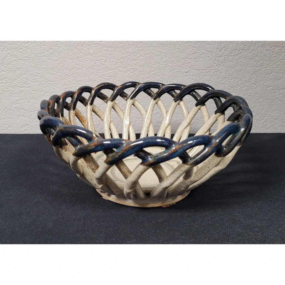 Vintage 1970s-1990s Studio Art Pottery Lattice Decorative Bowl Marked Decker